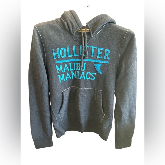 Hollister Tops - Hollister Women’s Charcoal Gray Surf Hoodie with Teal Logo Women’s Size Small